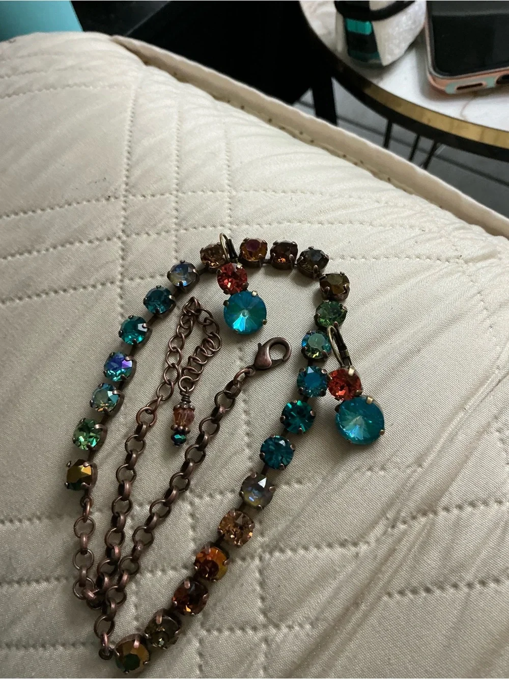 BLUE,TEAL,AMBER,GREEN Necklace& Earrings Set - GORGEOUS FALL COLORS!